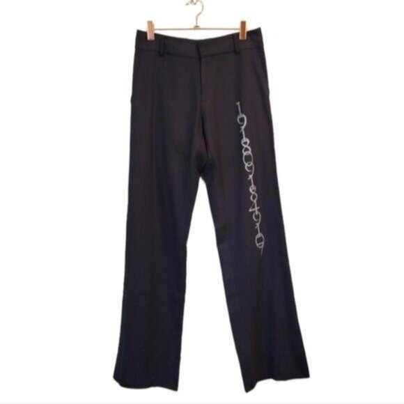 Libertine Vintage | Mid Rise Straight Leg Trouser Pants 1918 Print Leg Navy - Picture 1 of 5